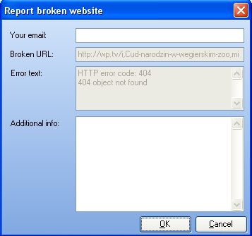 Report broken website dialog